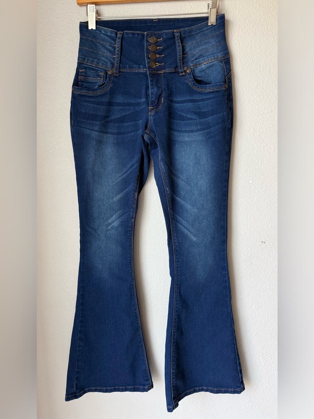 Bamboo Jeans High-Rise Multi Button Dark Blue Flare Jeans Juniors Size 7